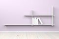 Empty interior light purple room witch white shelf and wooden fl