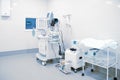 Empty interior operating room and modern equipment in hospital. Medical device for surgeon surgical emergency patient in