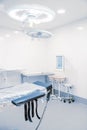 Empty interior operating room and modern equipment in hospital. Medical device for surgeon surgical emergency patient in