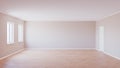 Empty Interior with Parquet Floor, Two Windows, Beige Walls, White Door and White Plinth Royalty Free Stock Photo