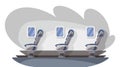 Empty interior of plane. Airline transportation service. Chairs in business class of aircraft. Vector illustration