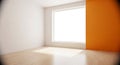 Empty Interior Room with Large Window and Orange Accent Wall and Wood Floor empty room light Royalty Free Stock Photo
