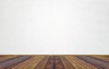 Empty interior room with white cement wall texture and brown wooden floor pattern Royalty Free Stock Photo