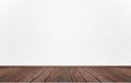 Empty interior room with white cement wall texture and brown wooden floor pattern. Royalty Free Stock Photo