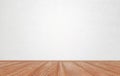 Empty interior room with white cement wall texture and brown wooden floor pattern Royalty Free Stock Photo