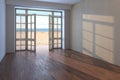 Empty Interior with Sea View. Unfurnished Hotel with Open Doors Overlooking the Ocean