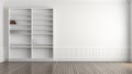 Empty interior with wall bookcase. bookcase in empty room. generative ai