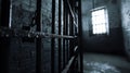 Empty jail cell with an open door, AI-generated. Royalty Free Stock Photo