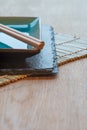 Empty Japanese sushi serving platter with chopsticks Royalty Free Stock Photo