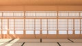 Empty Japanese traditional style room interior with Shoji sliding door and Tatami mat floor, 3d rendering