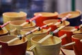 empty japanese wooden bowls and chopsticks for noodles