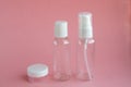 Empty jars for cosmetics, perfumes, cleansers, face and body care. The conception of female beauty. Copy space