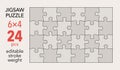 Empty jigsaw puzzle grid template, 6x4 shapes, 24 pieces. Separate matching puzzle elements.