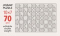 Empty jigsaw puzzle grid template, 10x7 shapes, 70 pieces. Separate matching puzzle elements.