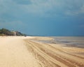 Empty Jurmala beach out of season - toned photo. Royalty Free Stock Photo