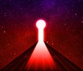 Empty Keyhole door in Cosmos stars background With Colorful Night Sky Stars. The Road To success Concept. surreal door key hole, Royalty Free Stock Photo