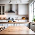 Empty kitchen table and blurred kitchen background