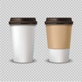 Empty label white paper coffee cup, Set of plastic containers of coffee. Isolated mockup in a transparent background Royalty Free Stock Photo