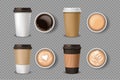 Empty label white paper coffee cup takeaway , Set of plastic containers or paper cups of coffee. Top view white coffee Royalty Free Stock Photo