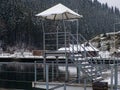 Empty Lake of Youth beach in Bukovel in winter Royalty Free Stock Photo