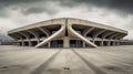 an empty large building with curved concrete roofs and windows on either side