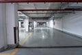 Empty Parking underground garage interior with blank billboard