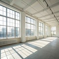 Empty large room with large windows. Very bright room without anyone inside Royalty Free Stock Photo