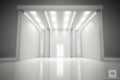 Empty large white scene with spotlights in exhibition hall for your presentation design created with Generative AI technology Royalty Free Stock Photo