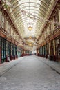 Empty Leadenhall Market, stunning flowers decorations on display, Uk