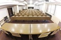 Empty lecture hall, fish eye view Royalty Free Stock Photo