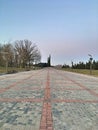 Empty leisure park. Great majestic memorial to the liberators of Donbass. Landscaped urban space. Metropolis. Royalty Free Stock Photo