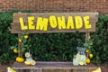 An empty lemonade stand ready for children to start selling lemonade on a hot summer day as their first business