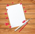 Empty letter or clean sheet with many paper folded hearts Royalty Free Stock Photo