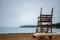 Empty life guard watchtower on the sand beach of Acadia National Park Royalty Free Stock Photo