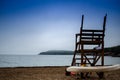 Empty life guard watchtower on the sand beach of Acadia National Park Royalty Free Stock Photo