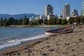 Lifeguard boat on the downtown beach. Vancouver, Canada, summer time, Royalty Free Stock Photo