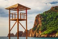 Lifeguard station near the mountain