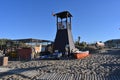 Empty lifeguard tower on a sandy beach. Royalty Free Stock Photo