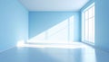 Empty Light Blue Room Interior with Sunlight Streaming Through Window walls Royalty Free Stock Photo