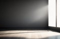 Empty light dark wall with beautiful chiaroscuro and wooden floor.