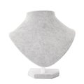 Empty light grey velvet mannequin jewelry bust isolated on white