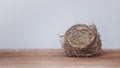 Empty little birds nest isolated on a wooden floor. Royalty Free Stock Photo