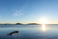 An empty little boat in Trasimeno lake Umbria, Italy at sunset