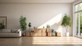 Empty Living Room With Boxes And Plants: High-quality Realistic Photography Royalty Free Stock Photo