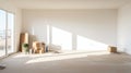 Empty Living Room With Boxes And Window: High-quality Realistic Photography Royalty Free Stock Photo