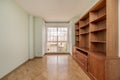 Empty living room with oak parquet floor with glass and white aluminum Royalty Free Stock Photo