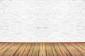 Empty living room with wooden floor and white painted brick wall Royalty Free Stock Photo