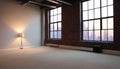 An empty livingroom with plants, windows ,carpet