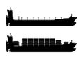 Empty and loaded container ship silhouettes.