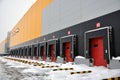Empty loading area of a large warehouse in winter. Warehouse logistics complex Royalty Free Stock Photo